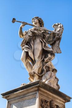 travel to Italy - statue of Angel close up on bridge Ponte Sant Angelo in Rome city