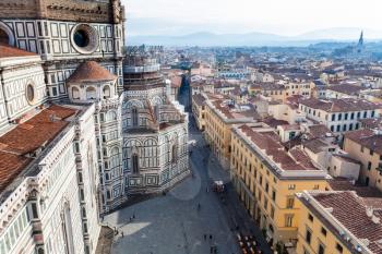 travel to Italy - above view of Piazza del Duomo in Florence city from Campanile