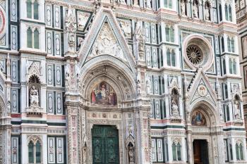 travel to Italy - decorated facade of Duomo Cathedral Santa Maria del Fiore in Florence city