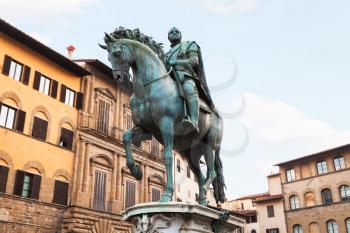 travel to Italy - Equestrian Monument of Cosimo I on Piazza della Signoria in Florence city in morning