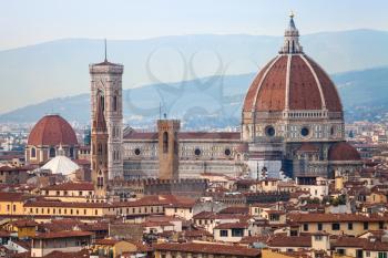 travel to Italy - above view of Santa maria del fiore in Florence city from Piazzale Michelangelo in autumn evening