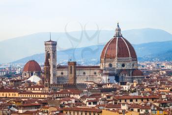 travel to Italy - above view of Florence Cathedral Santa maria del fiore from Piazzale Michelangelo in autumn evening