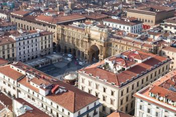 travel to Italy - above view of Piazza della Repubblica ( Republic Square) in Florence city from Campanile