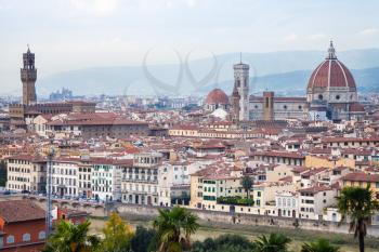 travel to Italy - view of historic center Florence city from Piazzale Michelangelo in autumn evening