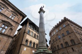 travel to Italy - ancient Roman Column of Justice (Lady Justice column) in Florence city on Piazza Santa Trinita in Florence city