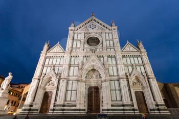 travel to Italy - facade of Basilica di Santa Croce (Basilica of the Holy Cross) in Florence city in night
