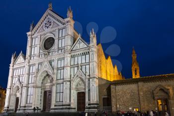 travel to Italy - Basilica di Santa Croce (Basilica of the Holy Cross) on Piazza di Santa Croce in Florence city in rainy night
