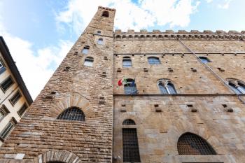 travel to Italy - wall of Bargello palace (Palazzo del Bargello, Palazzo del Popolo, Palace of the People) in Florence city