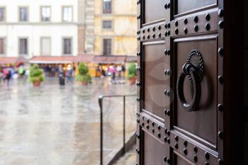 travel to Italy - view from church on piazza in Florence city in rain