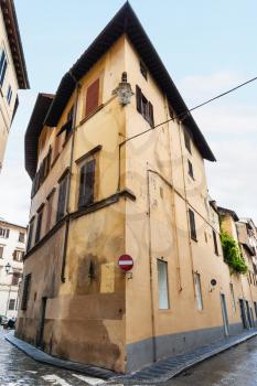 travel to Italy - old corner house in historic center of Florence city