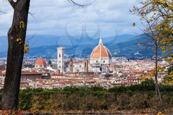 travel to Italy - above view of Cathedral over houses in Florence city in autumn day