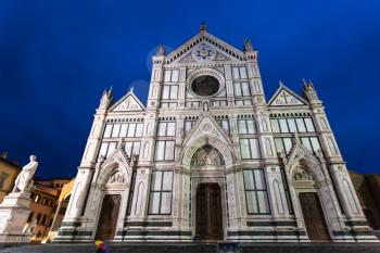 travel to Italy - front view of Basilica di Santa Croce (Basilica of the Holy Cross) on in Florence city in rainy night