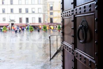 travel to Italy - view from church on square in Florence city in rain