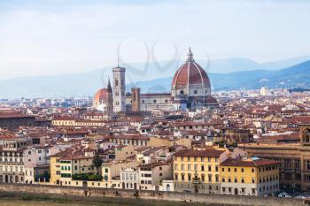 travel to Italy - above view town and Cathedral in Florence from Piazzale Michelangelo in autumn evening