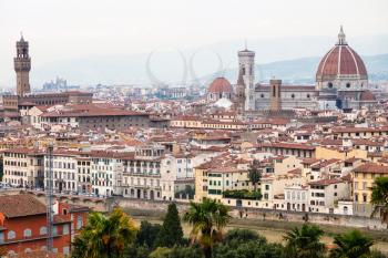 travel to Italy - historic center Florence city from Piazzale Michelangelo in autumn evening