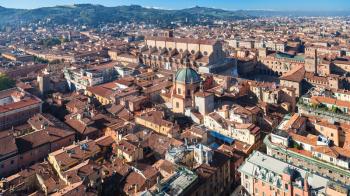 travel to Italy - above view of historic center of Bologna city from Asinelli tower