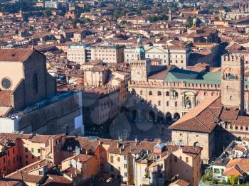 travel to Italy - above view of Piazza Maggiore in Bologna city from Asinelli tower