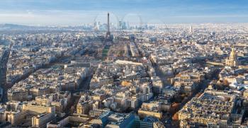 travel to France - Eiffel Tower and Paris city in winter twilight from Tour Maine - Montparnasse (Montparnasse Tower)