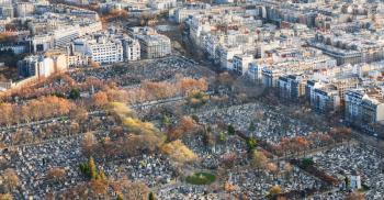 travel to France - above view of montparnasse cemetery in Paris city in winter twilight from Tour Maine - Montparnasse (Montparnasse Tower)