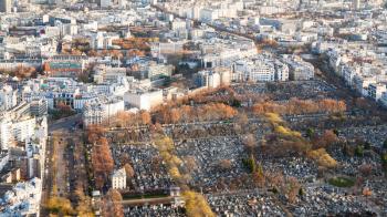travel to France - Paris city panorama with montparnasse cemetery in winter twilight from Tour Maine - Montparnasse (Montparnasse Tower)