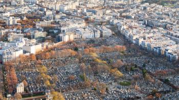 travel to France - Paris city skyline with montparnasse cemetery in winter twilight from Tour Maine - Montparnasse (Montparnasse Tower)