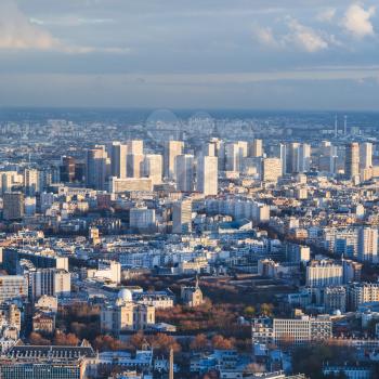 travel to France - skyline of residential district in Paris city in winter twilight from Tour Maine - Montparnasse (Montparnasse Tower)