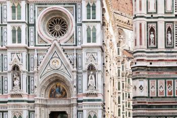 travel to Italy - decoration of Duomo Cathedral Santa Maria del Fiore and Giotto's Campanile in Florence city