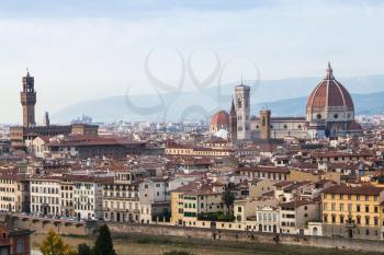 travel to Italy - above view of old city of Florence from Piazzale Michelangelo in autumn evening