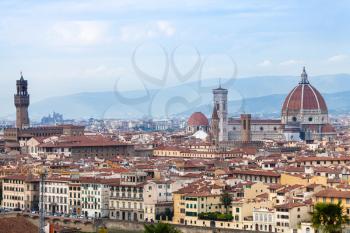 travel to Italy - view of historic centre of Florence city from Piazzale Michelangelo in autumn evening