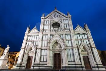 travel to Italy - front view of Basilica di Santa Croce (Basilica of the Holy Cross) in Florence city in night
