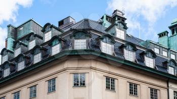 roof of apartment house in Stockholm city, Sweden
