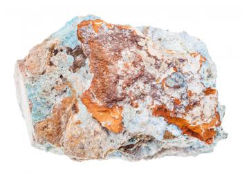 macro shooting of geological collection mineral - specimen of Scorodite stone (Arsenic ore) isolated on white background