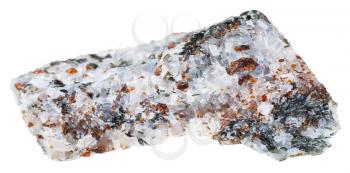 macro shooting of geological collection mineral - specimen of Calcite piece with brown Chondrodite and green Diopside crystals isolated on white background