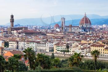 travel to Italy - above cityscape of Florence town from Piazzale Michelangelo in autumn evening