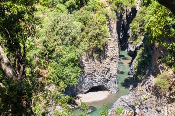 travel to Italy - above view of Gole dell Alcantara river in Sicily in summer day