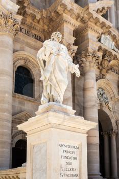 travel to Italy - Saint Peter Apostle statue near Cathedral of Syracuse in Sicily