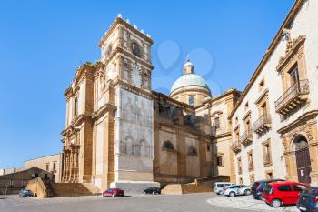 PIAZZA ARMERINA, ITALY - JUNE 29, 2011: view of Cathedral in Piazza Armerina town in Sicily. Baroque cathedral was built in 17th and 18th cent, on the 15th-cent foundations of former church