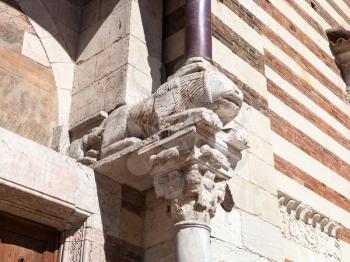travel to Italy - sculpture on portal of Duomo Cathedral in Verona city in spring
