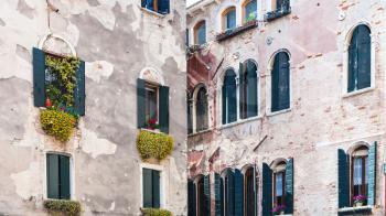 travel to Italy - facades of urban houses on Campo San Aponal in Venice city in spring