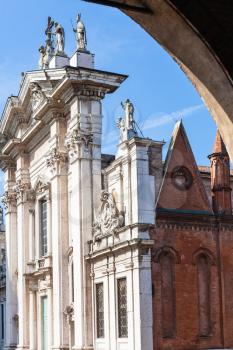 travel to Italy - view of Mantova Duomo Cathedral from loggia of Palazzo Ducale in Mantua city in spring