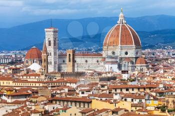 travel to Italy - above view of Florence town with Duomo from Piazzale Michelangelo