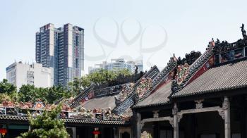 GUANGZHOU, CHINA - APRIL 1, 2017: roofs of Chen Clan Ancestral Hall academic temple (Guangdong Folk Art Museum) in Guangzhou. The house was prepared for the imperial examinations in 1894