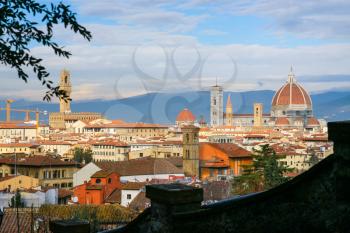 travel to Italy - above view of Florence city from San Miniato al Monte basilica in autumn in sunny winter day