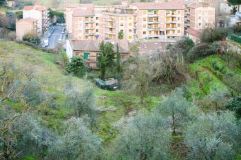travel to Italy - above view of modern houses in Siena city in winter season