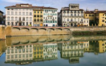 travel to Italy - apartment houses on Lungarno delle grazie in Florence city in sunny winter day