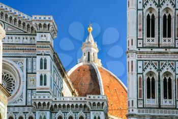 travel to Italy - cupola of Santa Maria del Fiore Duomo Cathedral in Florence city in sunny winter day