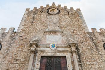 travel to Sicily, Italy - facade of Duomo di Taormina (Cathedral San Nicolo di Bari) in Taormina city