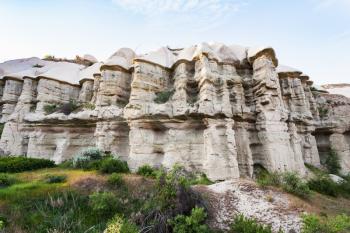 Travel to Turkey - rock walls of gorge near Goreme town in Cappadocia in spring