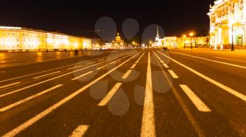 panoramic view of Palace Square in Saint Petersburg city in night