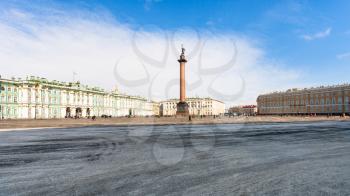 panoramic view of Palace Square (Dvortsovaya Ploshchad) in Saint Petersburg city in spring